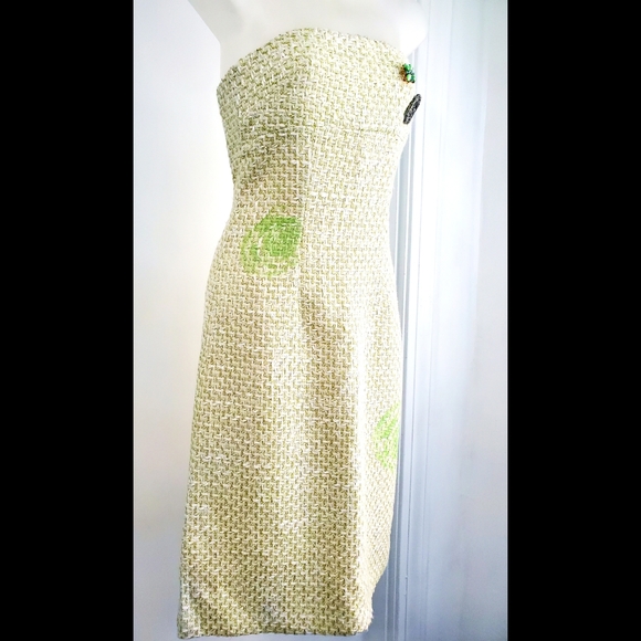 Anthropologie Ruth Yellow & Light green Wool & Silk Blend Sleeveless Gem Dress. - Picture 3 of 10